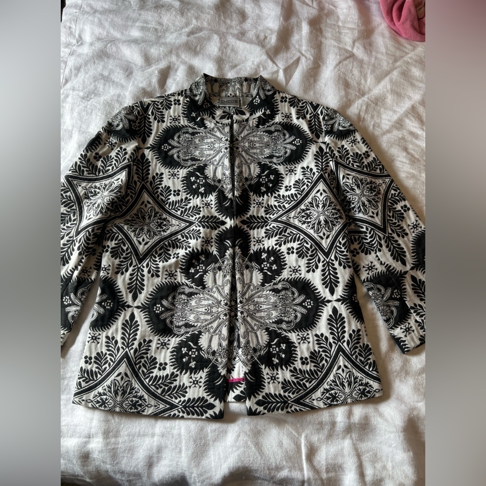 Chico's Black and White Baroque Blazer Size M. Classic.